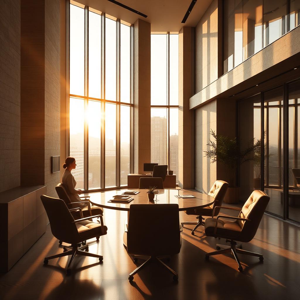 Modern consulting office with warm architectural lighting